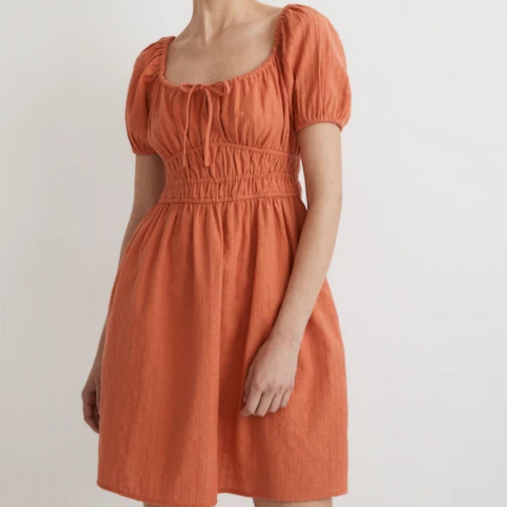 Madewell Women's XS Dobby Sophia Tie Front Mini Dress Cottagecore Boho Pockets